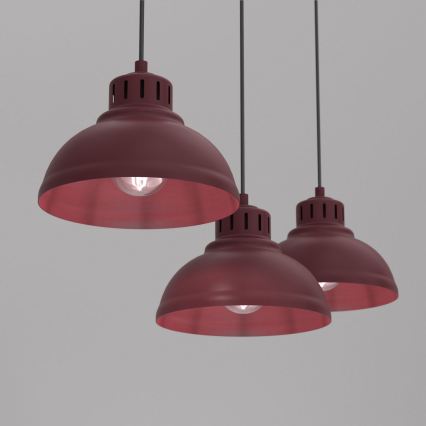 Lustră suspendată cu cablu SVEN 3xE27/15W/230V burgundiu