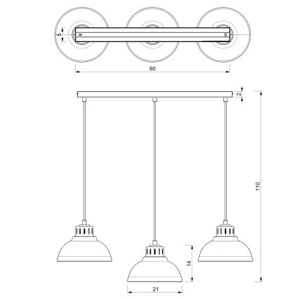 Lustră suspendată cu cablu SVEN 3xE27/15W/230V burgundiu