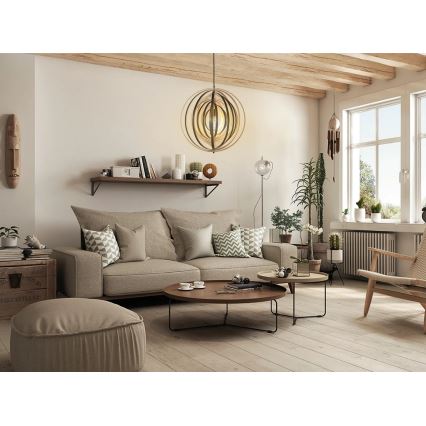 Lustră suspendată din lemn cu cablu, 1xE27/60W/230V, Ø 50 cm, lemn masiv/furnir/lemn de cauciuc
