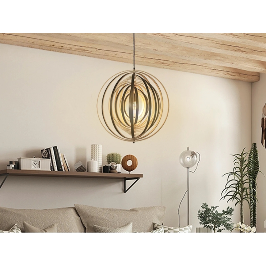 Lustră suspendată din lemn cu cablu, 1xE27/60W/230V, Ø 50 cm, lemn masiv/furnir/lemn de cauciuc