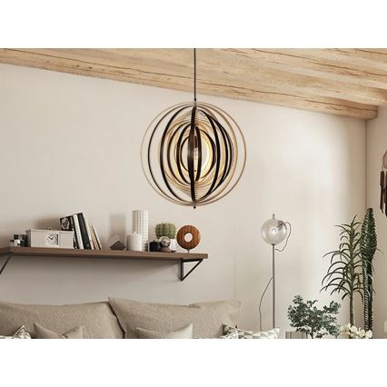Lustră suspendată din lemn cu cablu, 1xE27/60W/230V, Ø 50 cm, lemn masiv/furnir/lemn de cauciuc