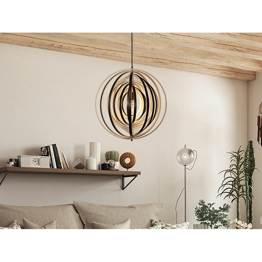 Lustră suspendată din lemn cu cablu, 1xE27/60W/230V, Ø 50 cm, lemn masiv/furnir/lemn de cauciuc