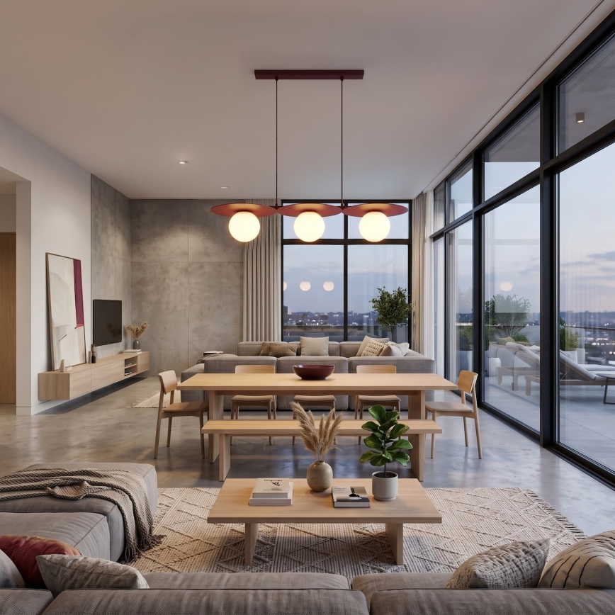 Lustră suspendată FLAT 3xE27/15W/230V vișiniu