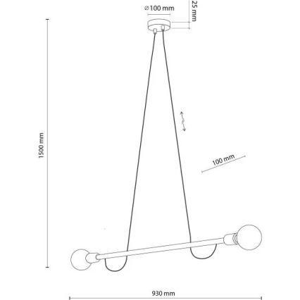 Lustră suspendată HELIX pe cablu, 2x E27, 15W, 230V, negru/lemn de pin