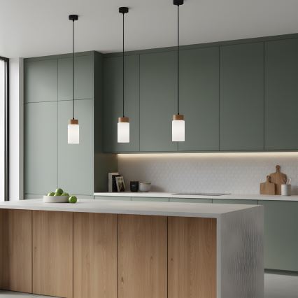 Lustră suspendată MARKUS pe cablu 1xE27/15W/230V negru/stejar