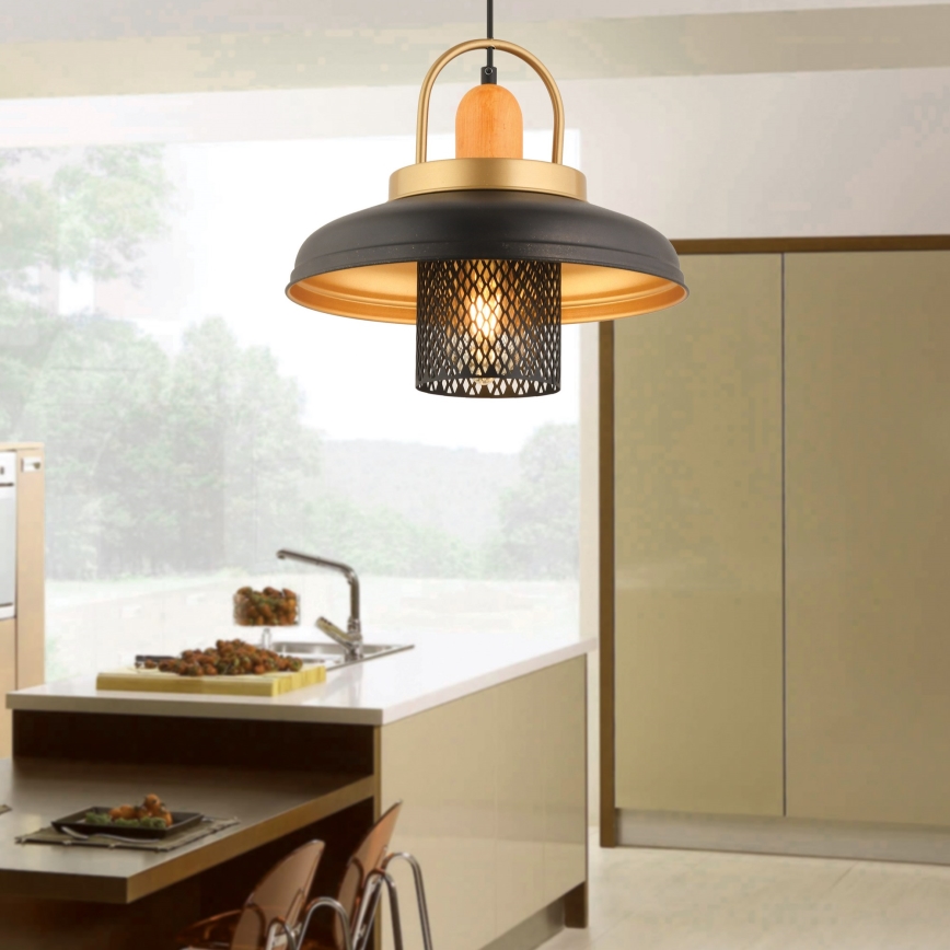 Lustră suspendată MONZA 1xE27/40W/230V, diam. 32 cm, negru/auriu