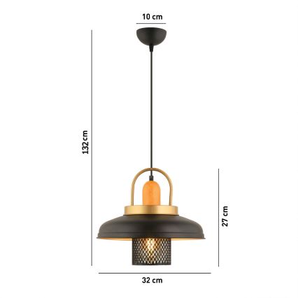 Lustră suspendată MONZA 1xE27/40W/230V, diam. 32 cm, negru/auriu