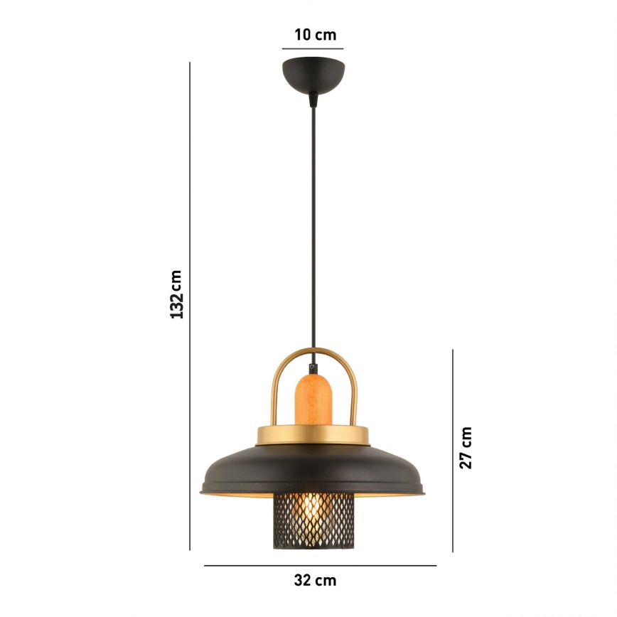 Lustră suspendată MONZA 1xE27/40W/230V, diam. 32 cm, negru/auriu