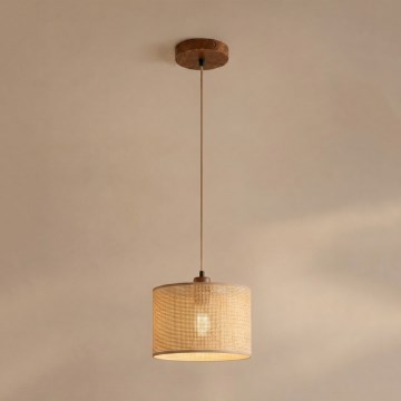 Lustră suspendată pe cablu AIDA 1xE27/15W/230V Ø 25 cm, stejar/rafie