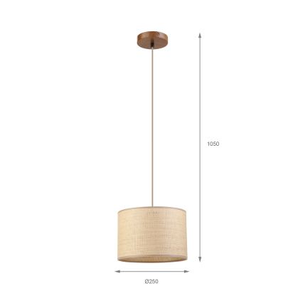 Lustră suspendată pe cablu AIDA 1xE27/15W/230V Ø 25 cm, stejar/rafie
