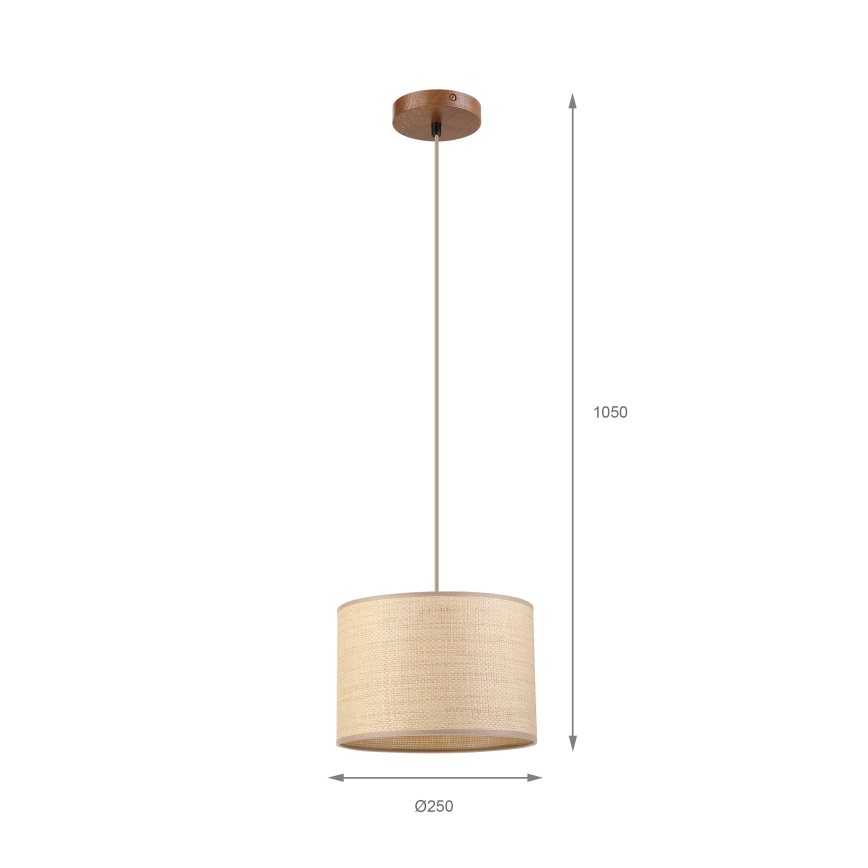 Lustră suspendată pe cablu AIDA 1xE27/15W/230V Ø 25 cm, stejar/rafie