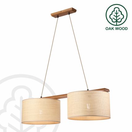 Lustră suspendată pe cablu AIDA 2xE27/15W/230V Ø 35 cm stejar/rafie