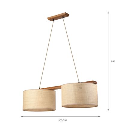 Lustră suspendată pe cablu AIDA 2xE27/15W/230V Ø 35 cm stejar/rafie