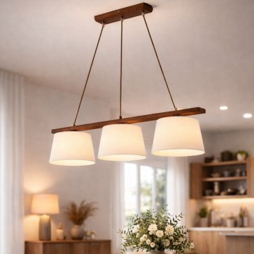 Lustră suspendată pe cablu AIDA, 3xE27/60W/230V, Ø 25 cm, stejar/nuc