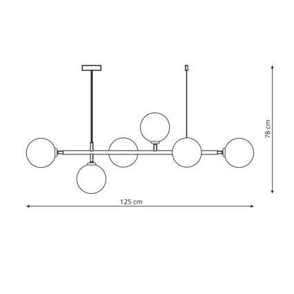 Lustră suspendată pe cablu ALISA, 6 x E14, 40 W, 230 V, auriu