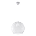 Lustră suspendată pe cablu BALL, 1xE27/15W/230V, Ø 30 cm, transparent/crom lucios