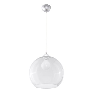 Lustră suspendată pe cablu BALL, 1xE27/15W/230V, Ø 30 cm, transparent/crom lucios