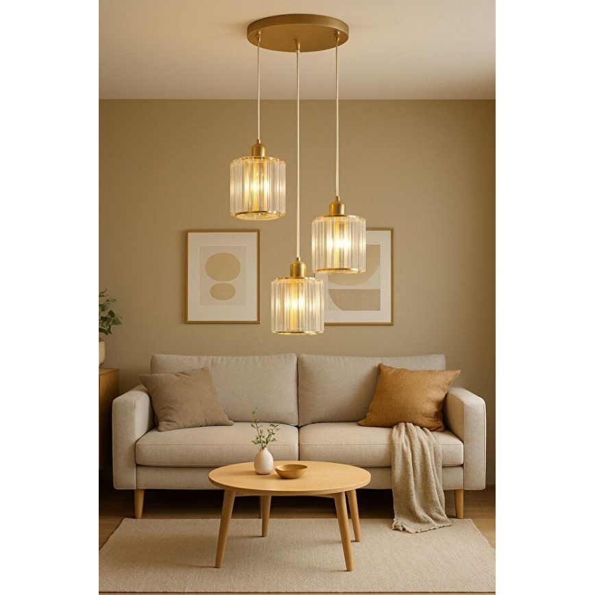 Lustră suspendată pe cablu BELLA 3xE27/40W/230V aurie