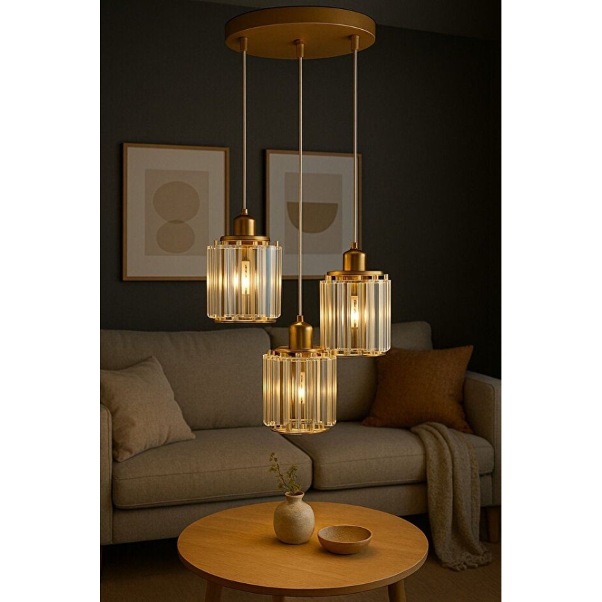 Lustră suspendată pe cablu BELLA 3xE27/40W/230V aurie