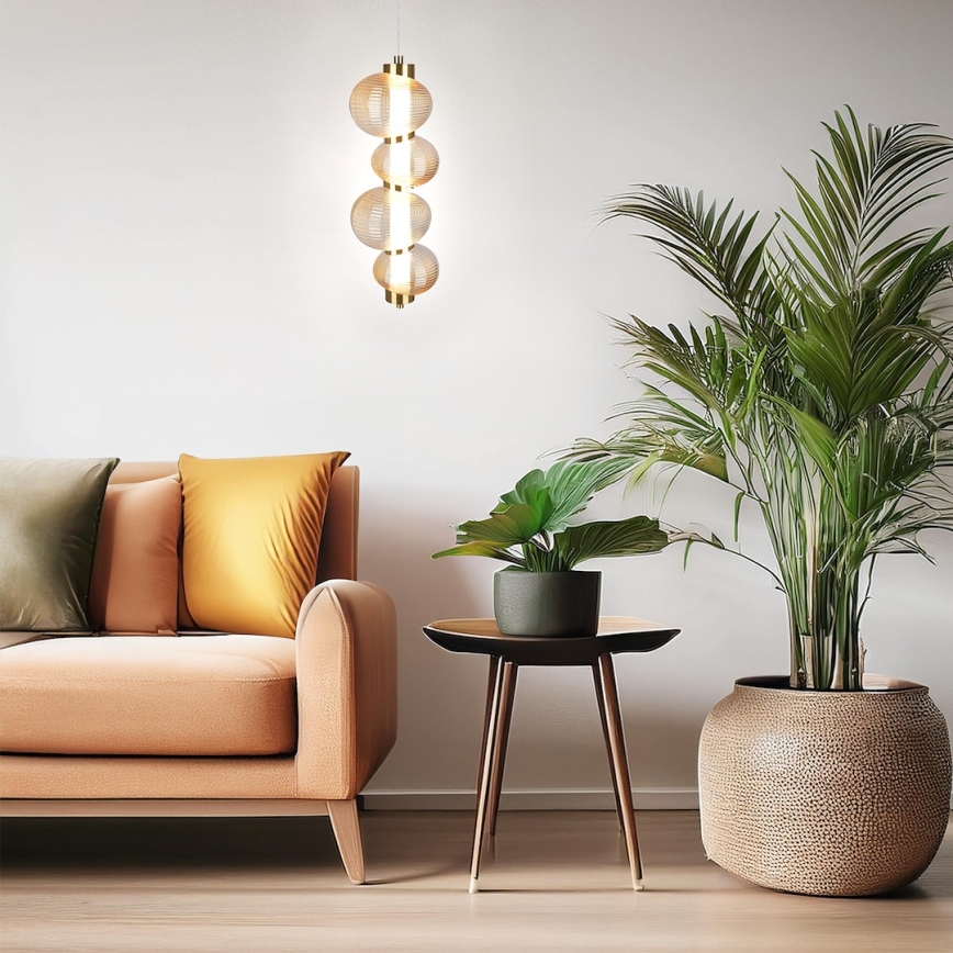 Lustră suspendată pe cablu BOLLA, LED/17W/230V, Ø 16 cm, auriu/bej fumuriu