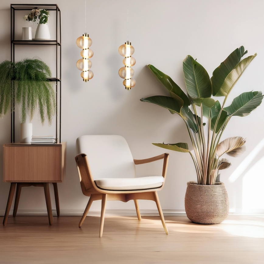 Lustră suspendată pe cablu BOLLA, LED/17W/230V, Ø 16 cm, auriu/bej fumuriu