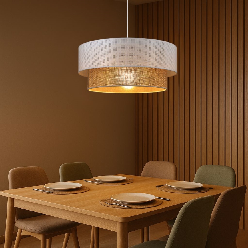 Lustră suspendată pe cablu BORHO, 1xE27/60W/230V, diametru 50 cm, alb/iută