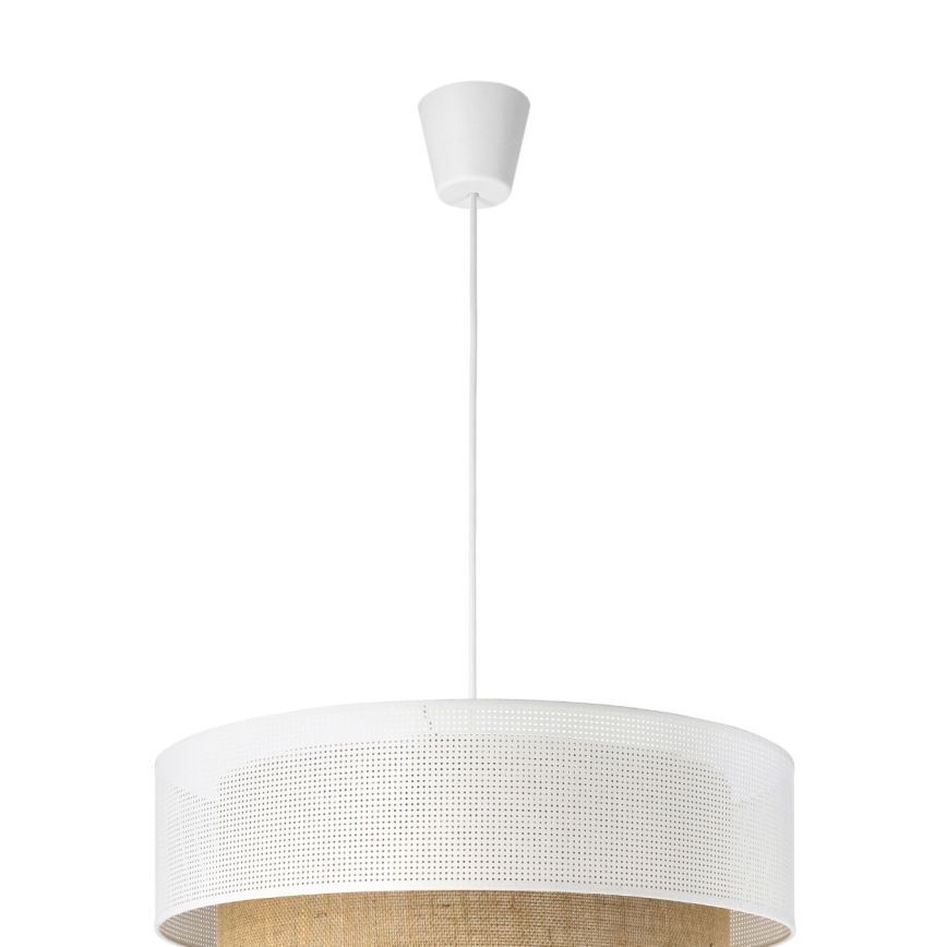 Lustră suspendată pe cablu BORHO, 1xE27/60W/230V, diametru 50 cm, alb/iută