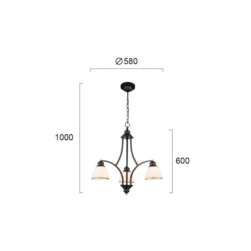 Lustră suspendată pe cablu CLAIR 3xE27/60W/230V, diam. 58 cm, finisaj bronz