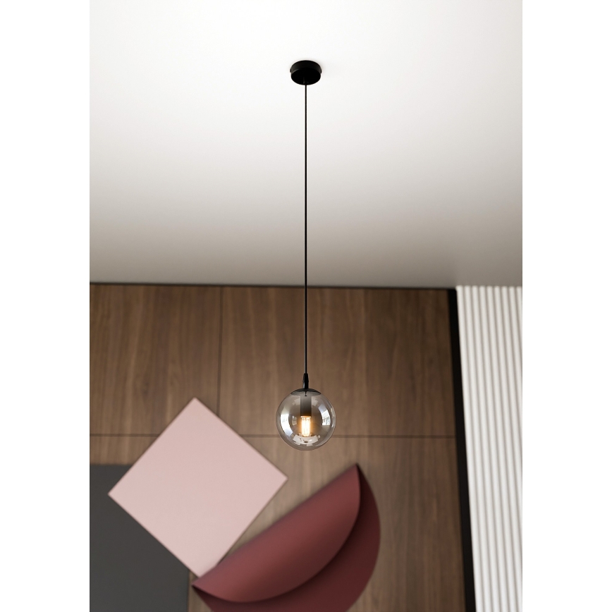 Lustră suspendată pe cablu COSMO 1xE14/10W/230V Ø 14 cm negru/negru fumuriu