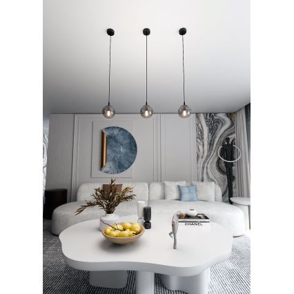 Lustră suspendată pe cablu COSMO 1xE14/10W/230V Ø 14 cm negru/negru fumuriu