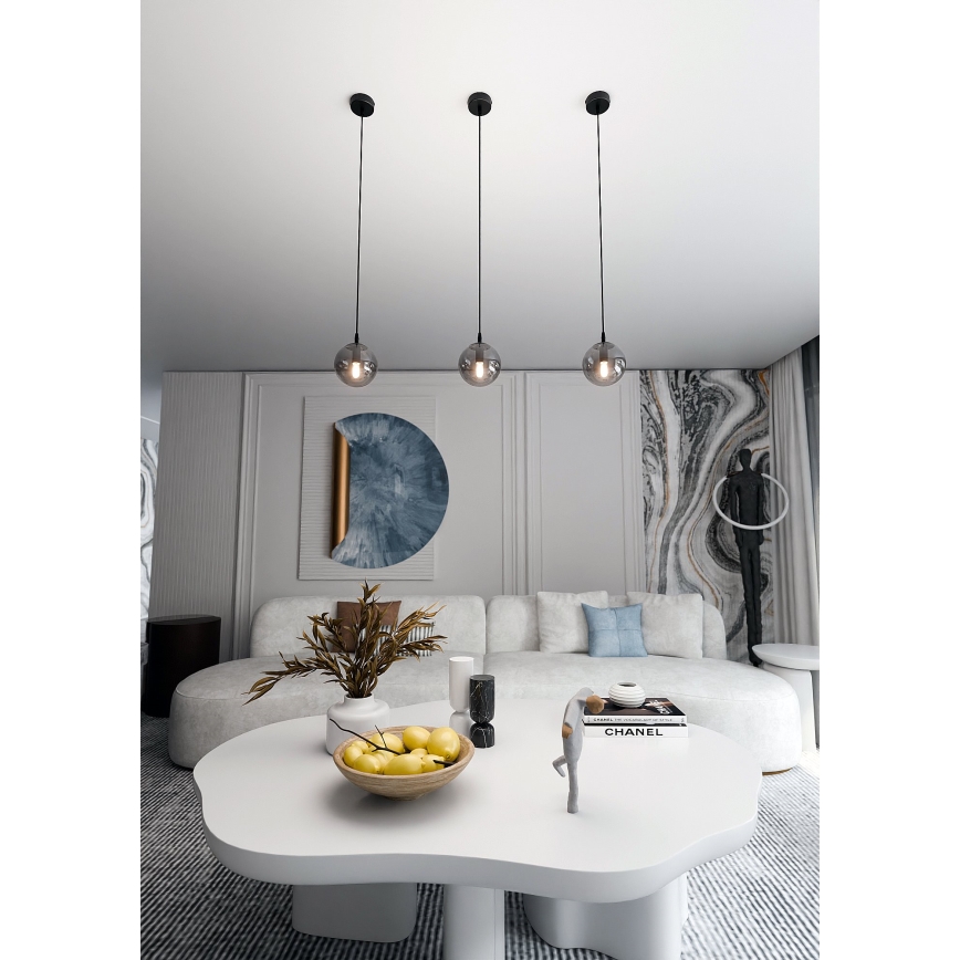 Lustră suspendată pe cablu COSMO 1xE14/10W/230V Ø 14 cm negru/negru fumuriu