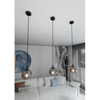 Lustră suspendată pe cablu COSMO 1xE14/10W/230V Ø 14 cm negru/negru fumuriu