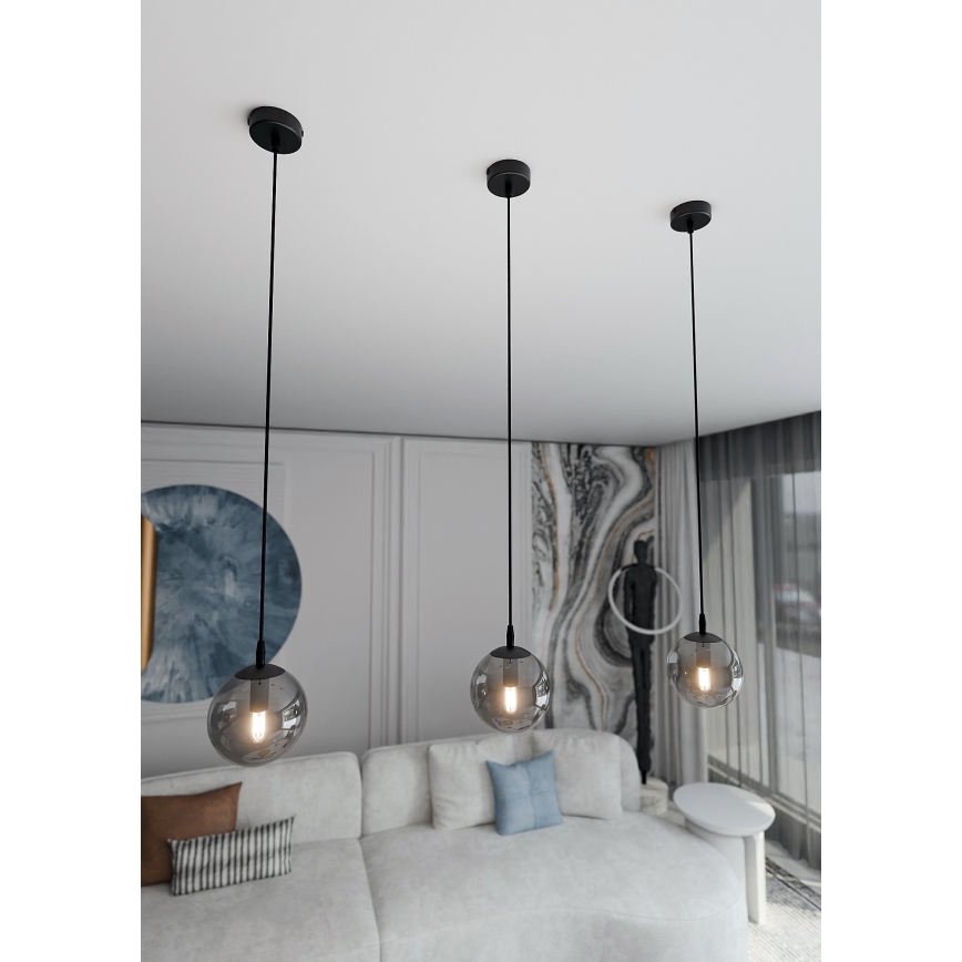 Lustră suspendată pe cablu COSMO 1xE14/10W/230V Ø 14 cm negru/negru fumuriu