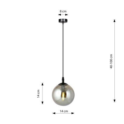 Lustră suspendată pe cablu COSMO 1xE14/10W/230V Ø 14 cm negru/negru fumuriu