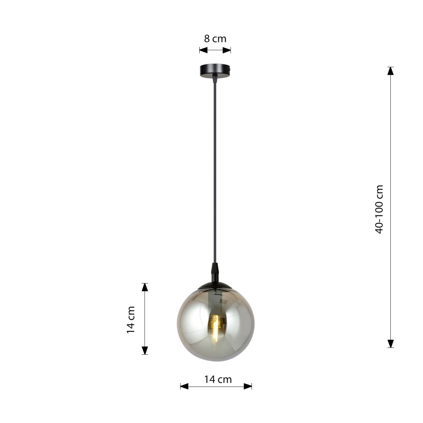 Lustră suspendată pe cablu COSMO 1xE14/10W/230V Ø 14 cm negru/negru fumuriu