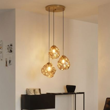 Lustră suspendată pe cablu CRISTAL 3xE14/15W/230V alamă/bej fumuriu