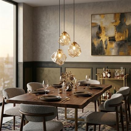 Lustră suspendată pe cablu CRISTAL 3xE14/15W/230V alamă/bej fumuriu