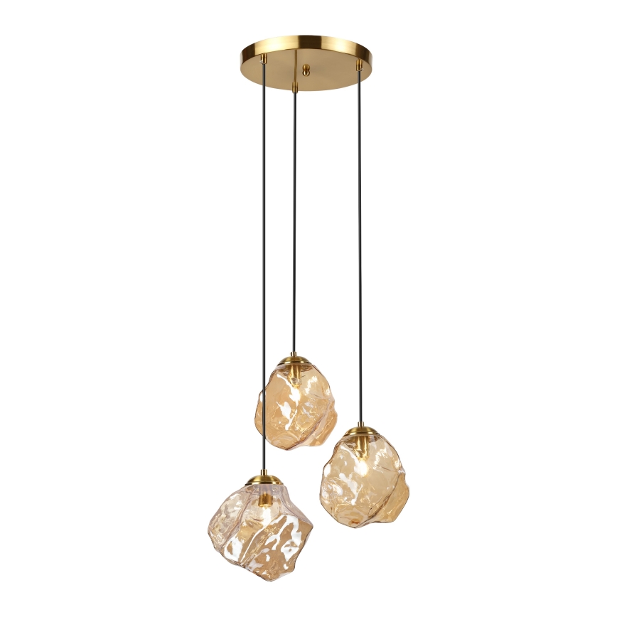 Lustră suspendată pe cablu CRISTAL 3xE14/15W/230V alamă/bej fumuriu