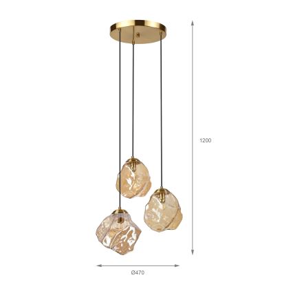 Lustră suspendată pe cablu CRISTAL 3xE14/15W/230V alamă/bej fumuriu