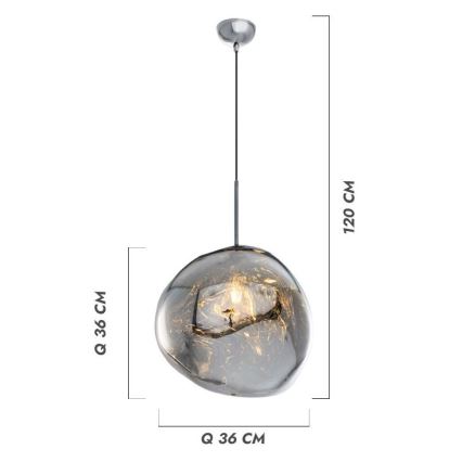 Lustră suspendată pe cablu CRUMPLED, 1xE27/24W/230V, Ø 36 cm, fumurie