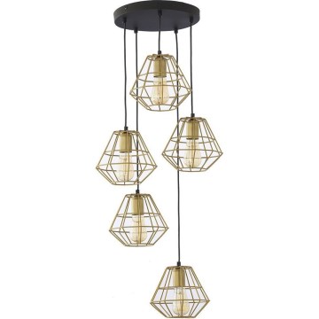 Lustră suspendată pe cablu DIAMOND 5xE27/15W/230V negru/auriu