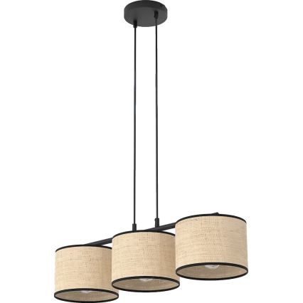 Lustră suspendată pe cablu ECO, 3x E27/15W/230V, bej/ratan