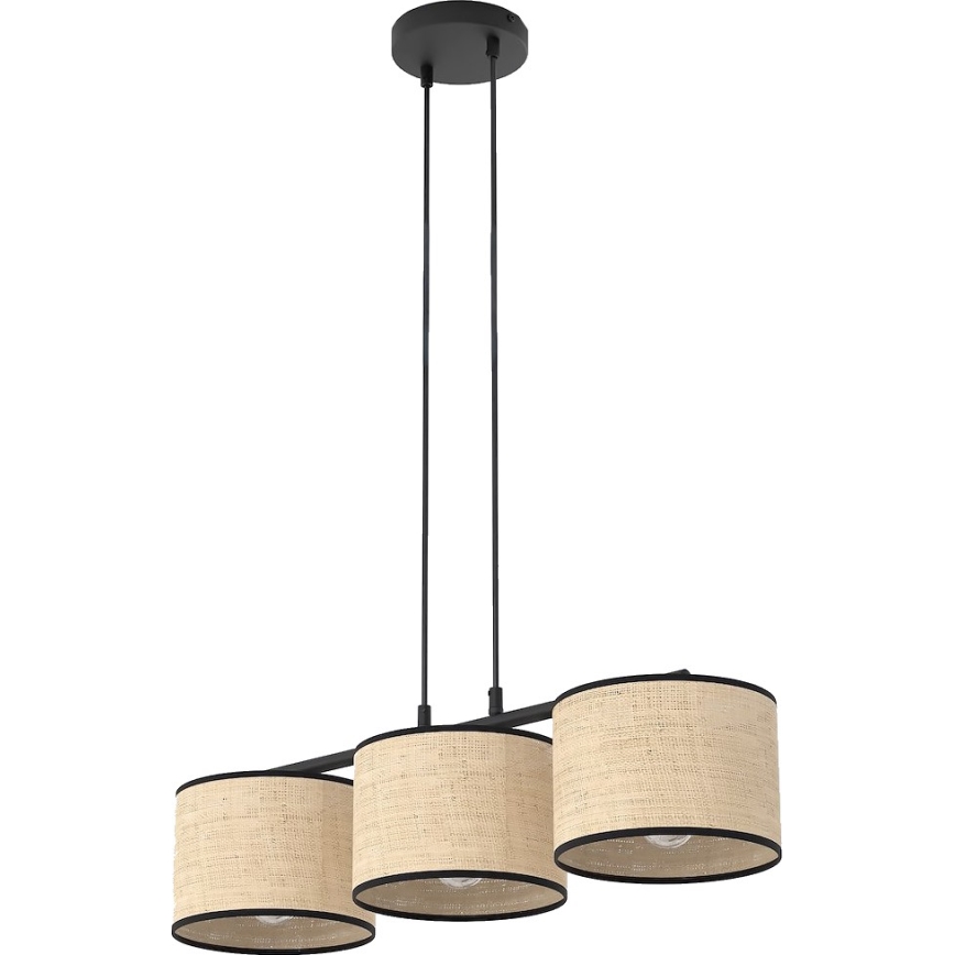 Lustră suspendată pe cablu ECO, 3x E27/15W/230V, bej/ratan