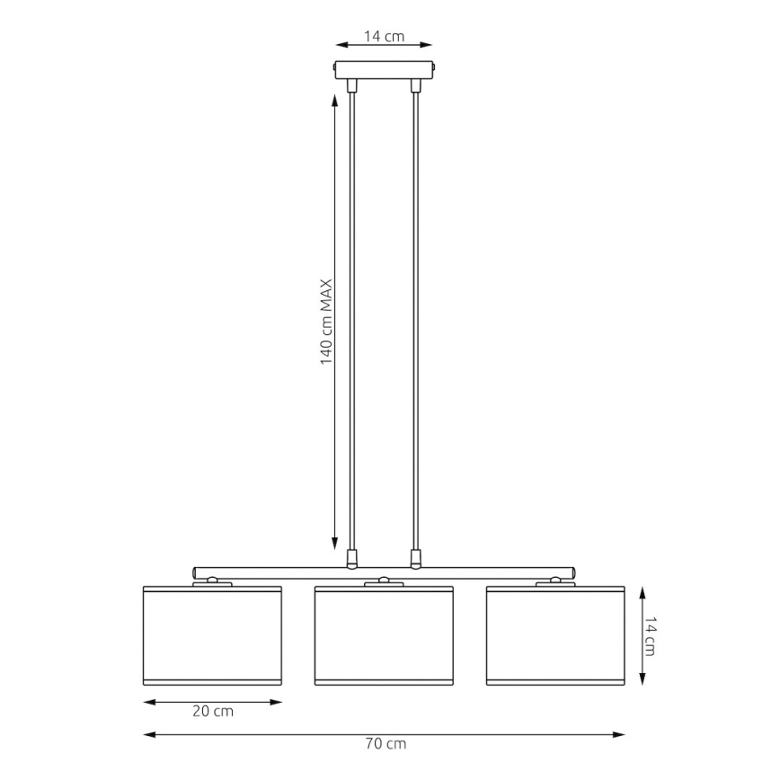 Lustră suspendată pe cablu ECO, 3x E27/15W/230V, bej/ratan