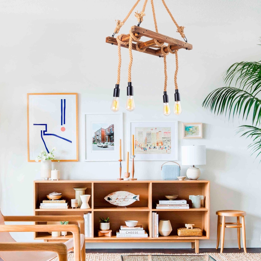 Lustră suspendată pe cablu EREBOS, 4 x E27, max. 40 W, 230 V, maro