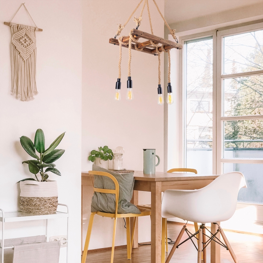 Lustră suspendată pe cablu EREBOS, 4 x E27, max. 40 W, 230 V, maro