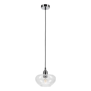 Lustră suspendată pe cablu FLO 1xE27/15W/230V crom lucios/abajur din sticlă transparentă