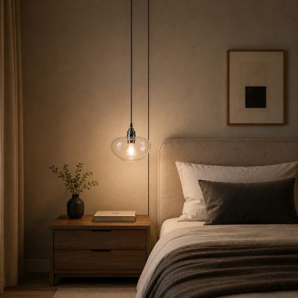 Lustră suspendată pe cablu FLO 1xE27/15W/230V crom lucios/abajur din sticlă transparentă