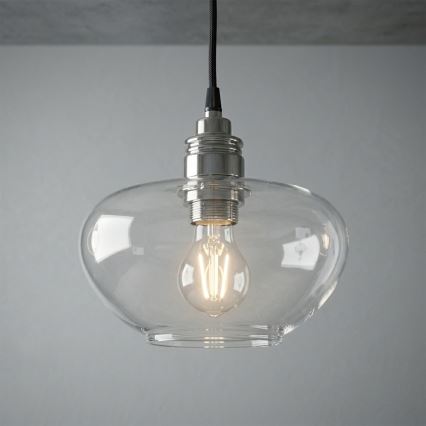 Lustră suspendată pe cablu FLO 1xE27/15W/230V crom lucios/abajur din sticlă transparentă