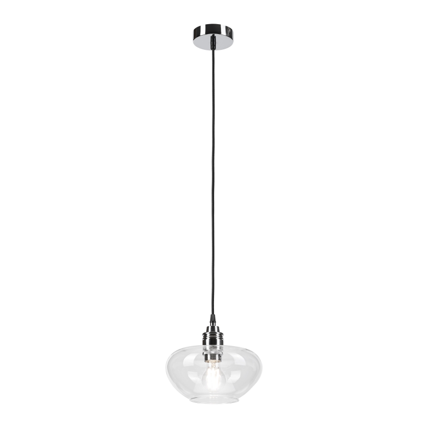 Lustră suspendată pe cablu FLO 1xE27/15W/230V crom lucios/abajur din sticlă transparentă